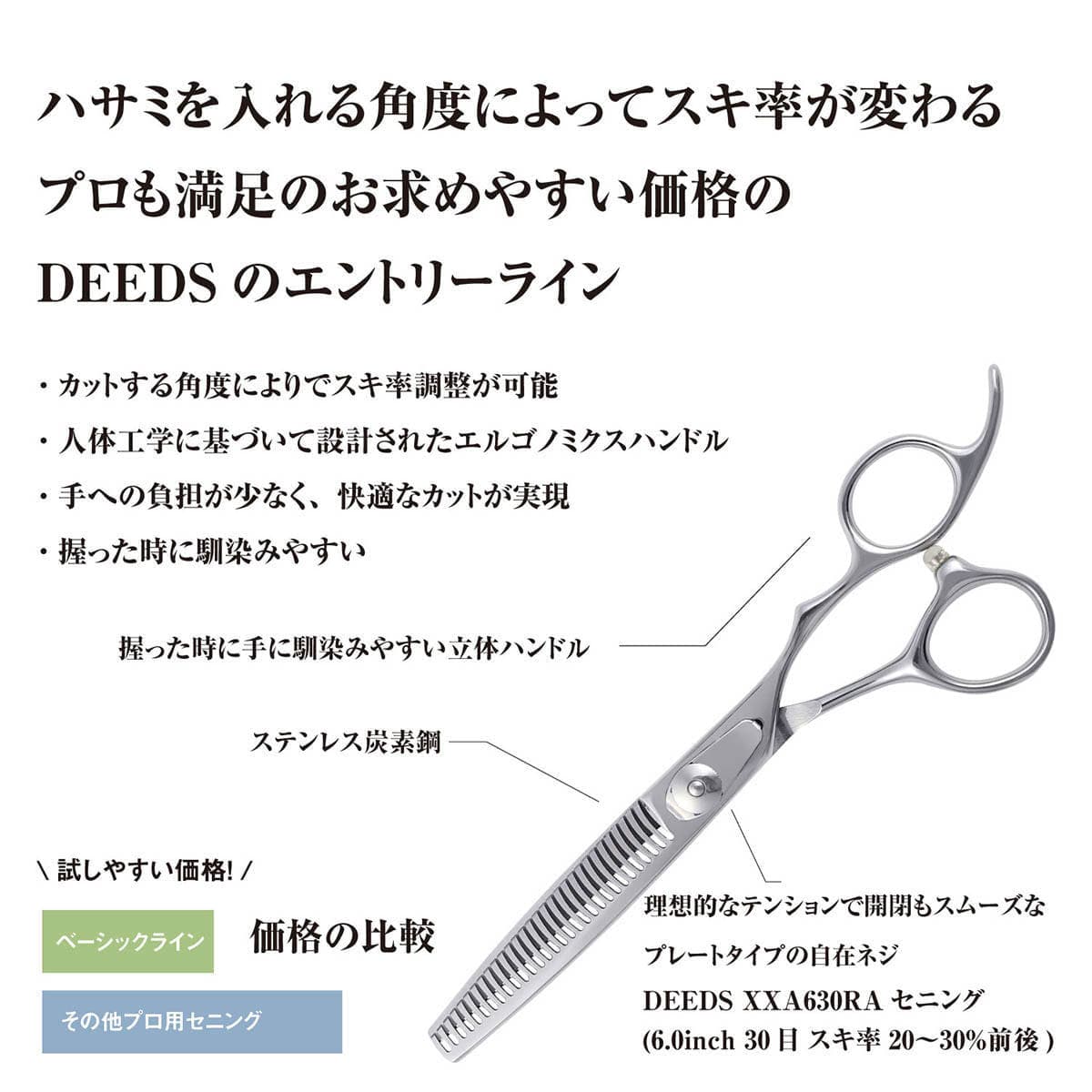 DEEDS XXA630RA セニング 30目 フラット刃 (6.0インチ スキ率20～30%前後) 3