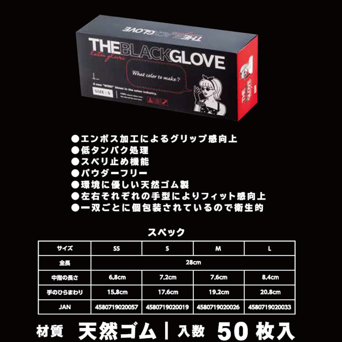 THE BLACK GLOVE（ブラックグローブ） 50枚入 SSサイズ 5