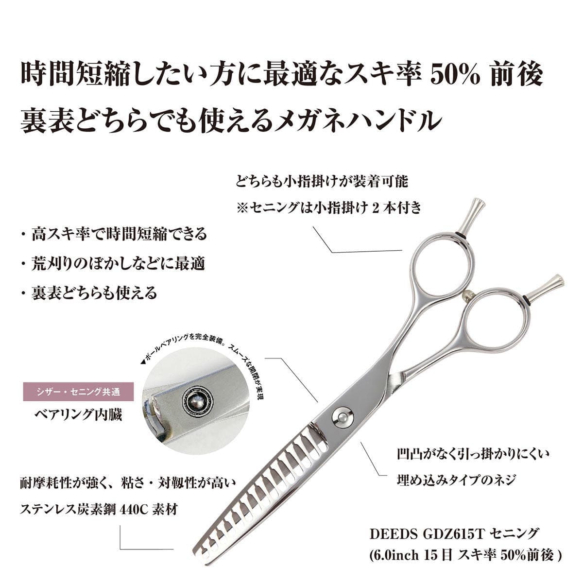DEEDS GDZ615T セニング  15目 溝無 フラット刃 (6.0インチ・スキ率50%前後) 3