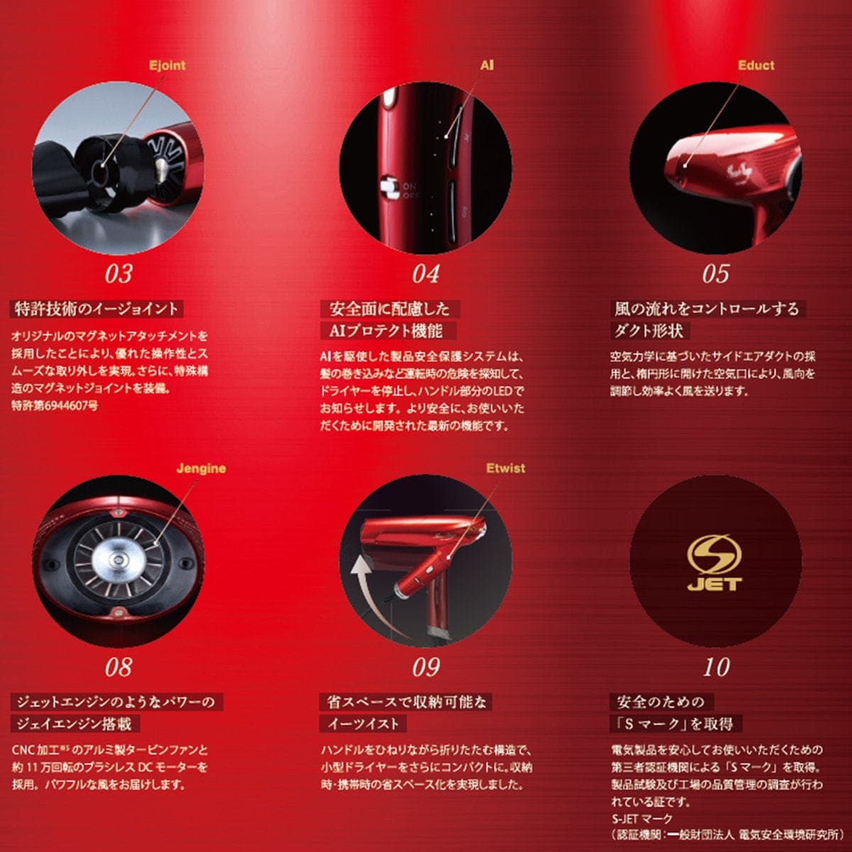 エレガンジェットヘアドライヤーAD-BS01EX（1400W）イタリアンレッド 10