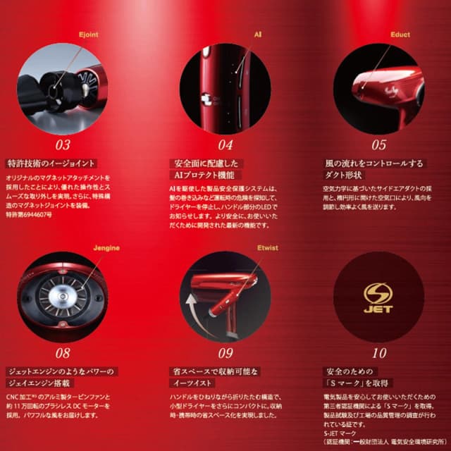 エレガンジェットヘアドライヤーAD-BS01EX（1400W）イタリアンレッド 10